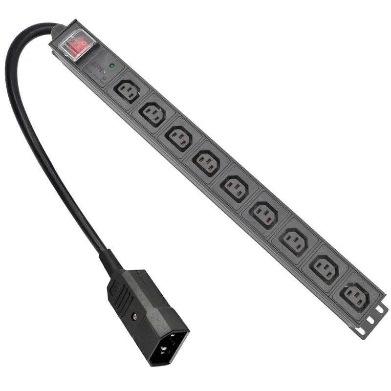 

PDU Power Strip socket Network cabinet rack aluminium alloy 9 Way C13 output With overload protection 2m extension cable