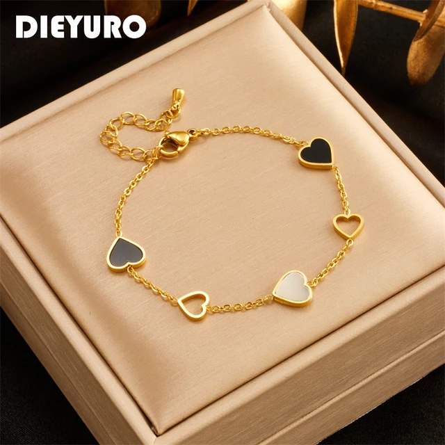 DIEYURO 316L Bransoletka ze stali nierdzewnej Heart Love Charm dla kobiet Dziewczyna Nowy trend Bransoletki Nieblaknąca biżuteria Prezent urodzinowy Impreza