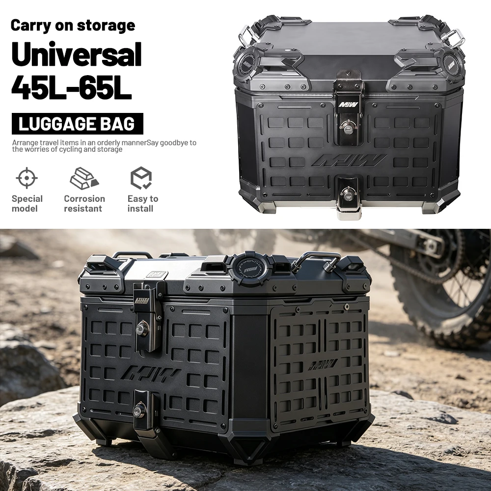 45L Aluminum Alloy Motorcycle Tail Box Quick Release Portable Carry Handle with Base Plate Black Electric Scooter Rear Trunk