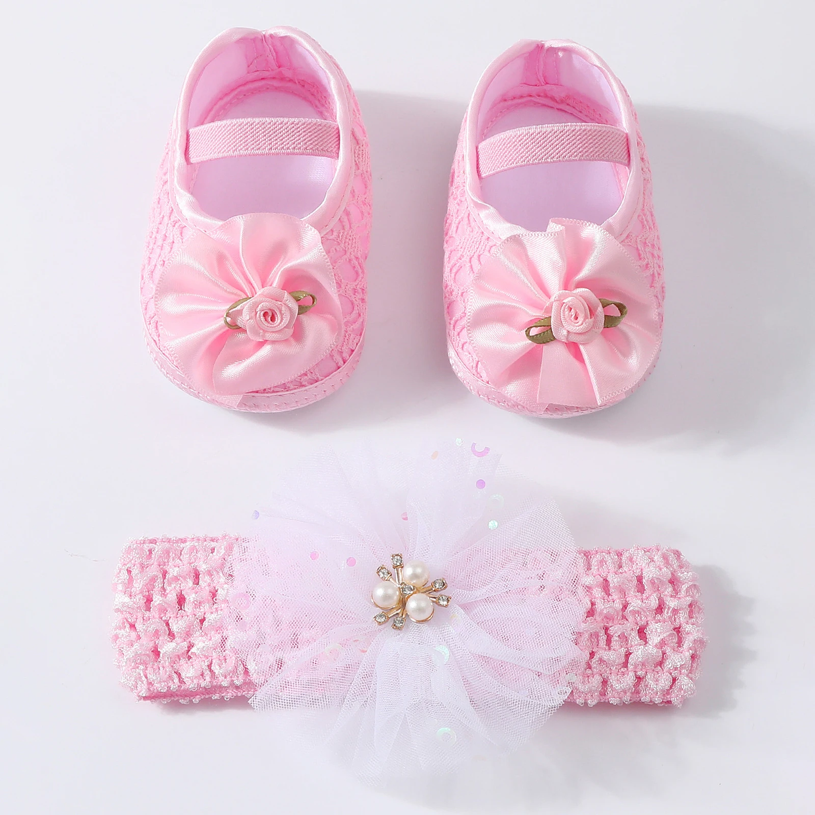 

0-12months Baby Girl Casual Shoes Soft Sole Non-Slip Infant girls Crib Princess Shoes casual First Walker Shoes with Headband