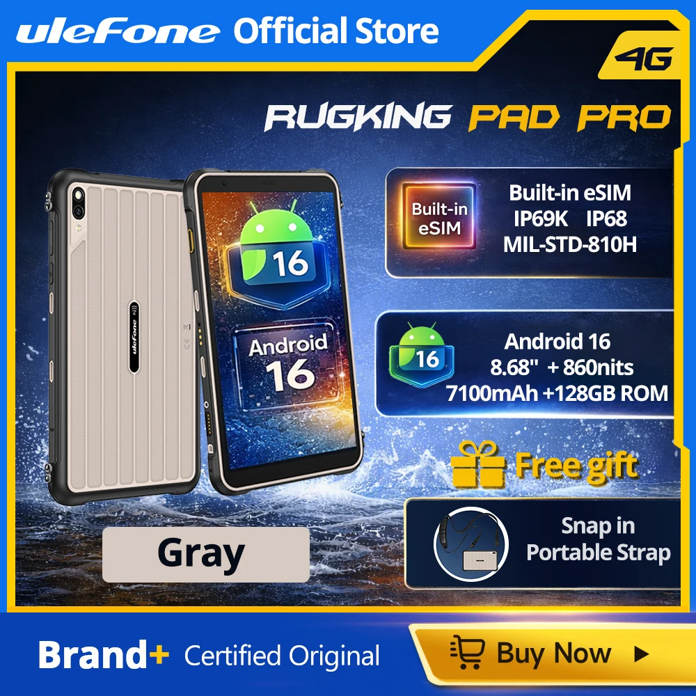 [Ingebouwde eSIM] Ulefone RugKing Pad Pro robuuste tablet 4G 8,68 inch scherm 90Hz 7100mAh Android 16 tablet, tot 16 GB RAM, 128 GB ROM Wereldwijde versie