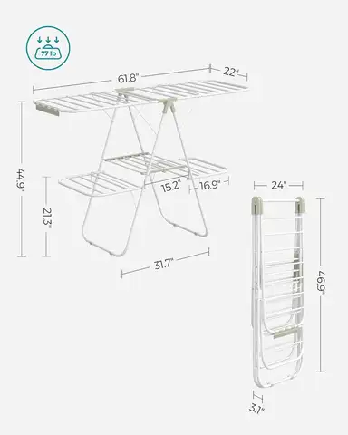 कपड़े सुखाने का रैक, फोल्डेबल 2-लेवल लॉन्ड्री सुखाने का रैक, ऊंचाई-समायोज्य पंखों के साथ स्वतंत्र रूप से खड़ा बड़ा सुखाने का रैक, 33 सुखाने 8 best sales कपड़े सुखाने - №8