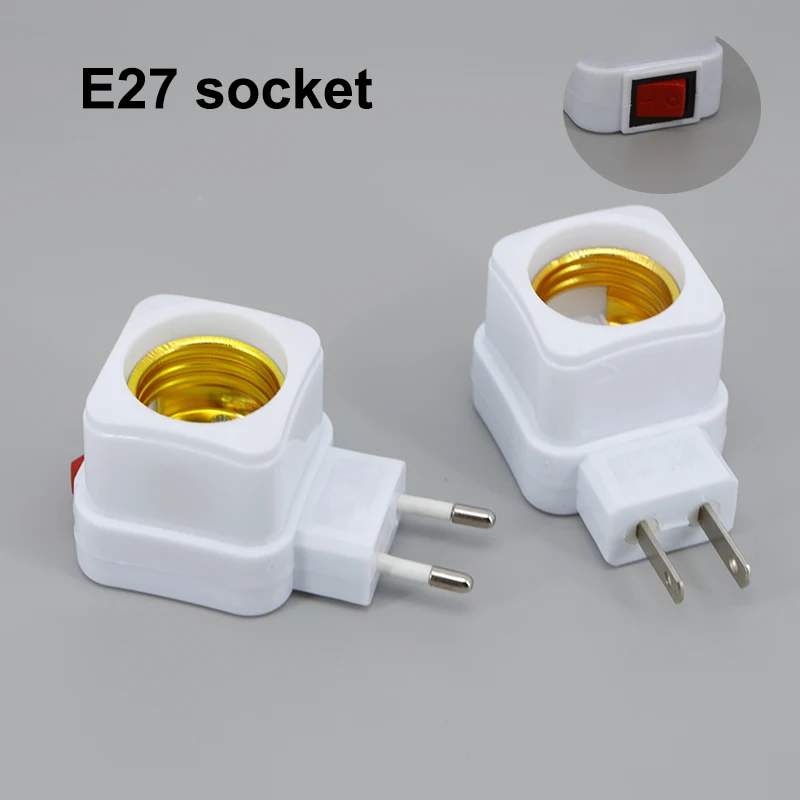 High quality square AC power E27 LED Light Lamp Bulbs Socket Base Holder EU/US Plug Adapter ON/OFF Switch Converter EU US plug