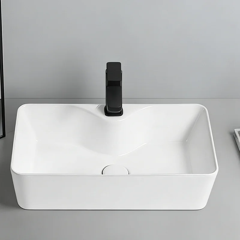 Elegant Ceramic Vessel Sink, Rectangular Design Ceramic Wash Basin - Ideal for Modern Bathroom Fixtures, Suitable for Dressing Rooms, Vanities, Bathrooms view 5