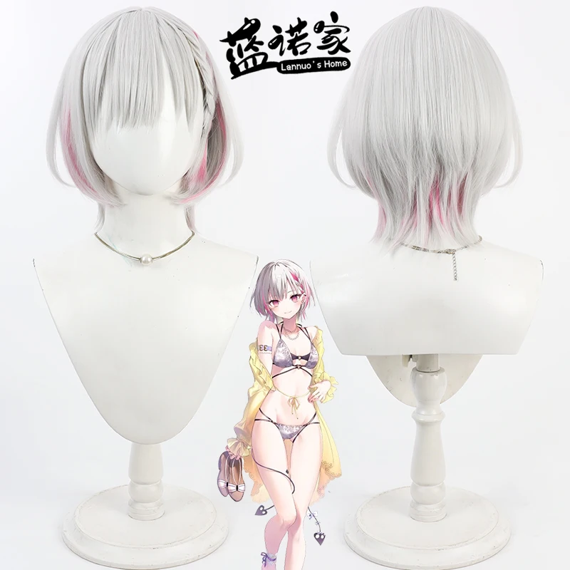 

Синтетические волосы Asumi Sena, парики для косплея, виртуальный YouTuber Asumi Sena, 30 см, короткий серебристо-белый смешанный розовый парик, термостойкий