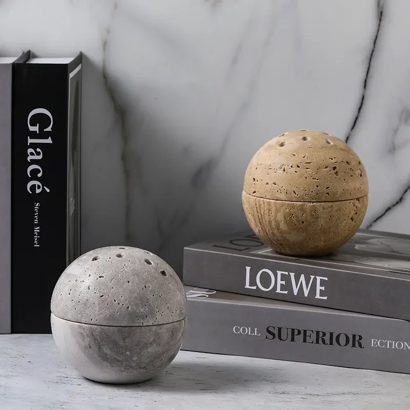 Natural Marble Spherical Aromatherapy Stove, 9-hole, Beige Limestone Burner, Essential Oil Diffuser, Home Decoration Ornament