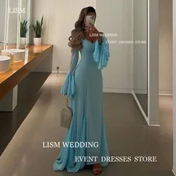 LISM Sky Blue Party Gowns Off The Shoulder Sweetheart Long Flare Sleeves Evening Dresses Saudi Arabia Women Formal Prom Dress