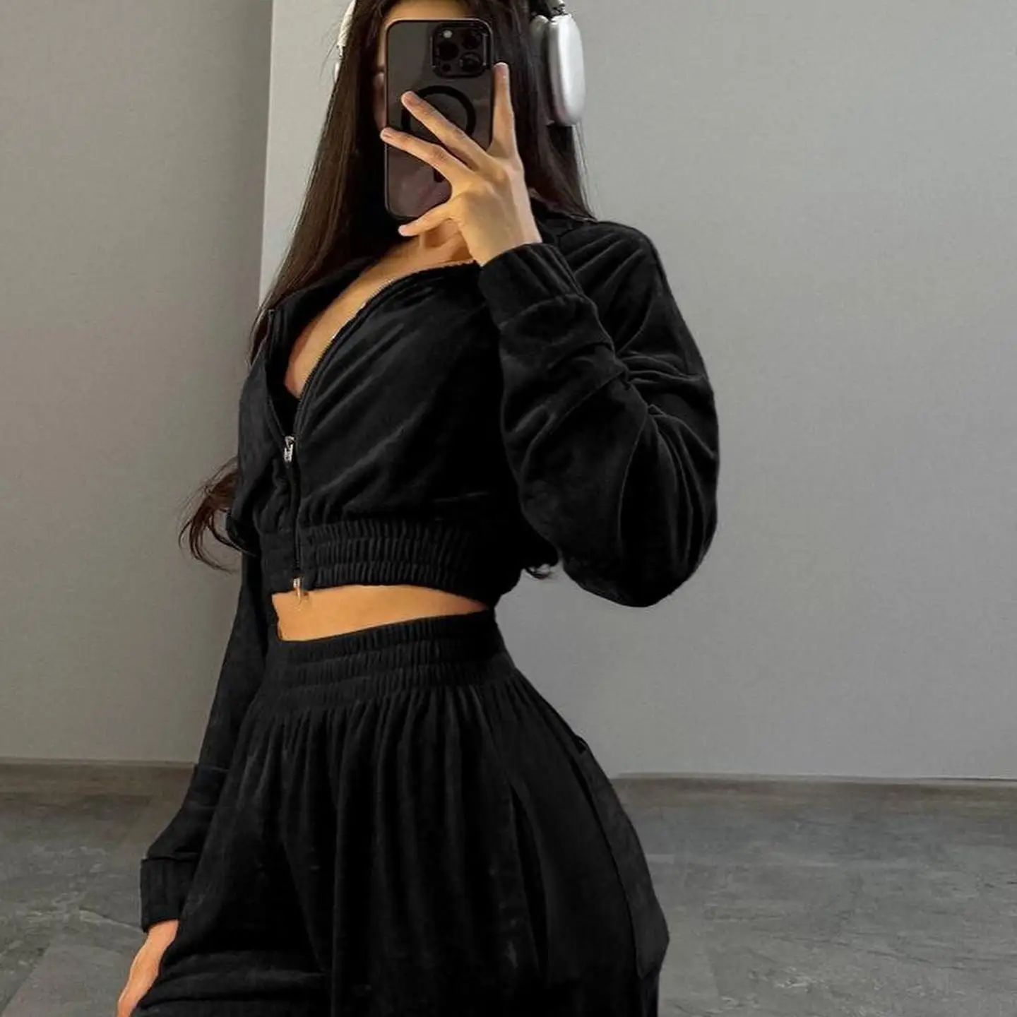 

Women's Casual Sport Suit Zipper Top And Pants Set Comfortable Faionable Leisure Winter Outfit No Brand Name