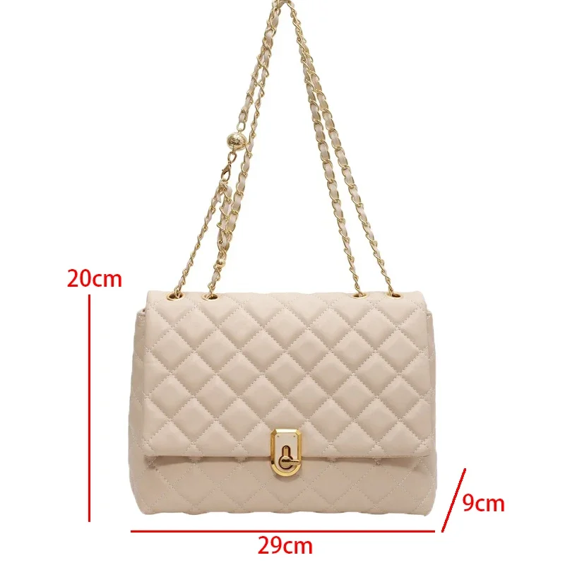 New Quilted Large Chain Shoulder Bags for Women 2024 Luxury Designer Crossbody Bags PU Leather Ladies Handbags Black White