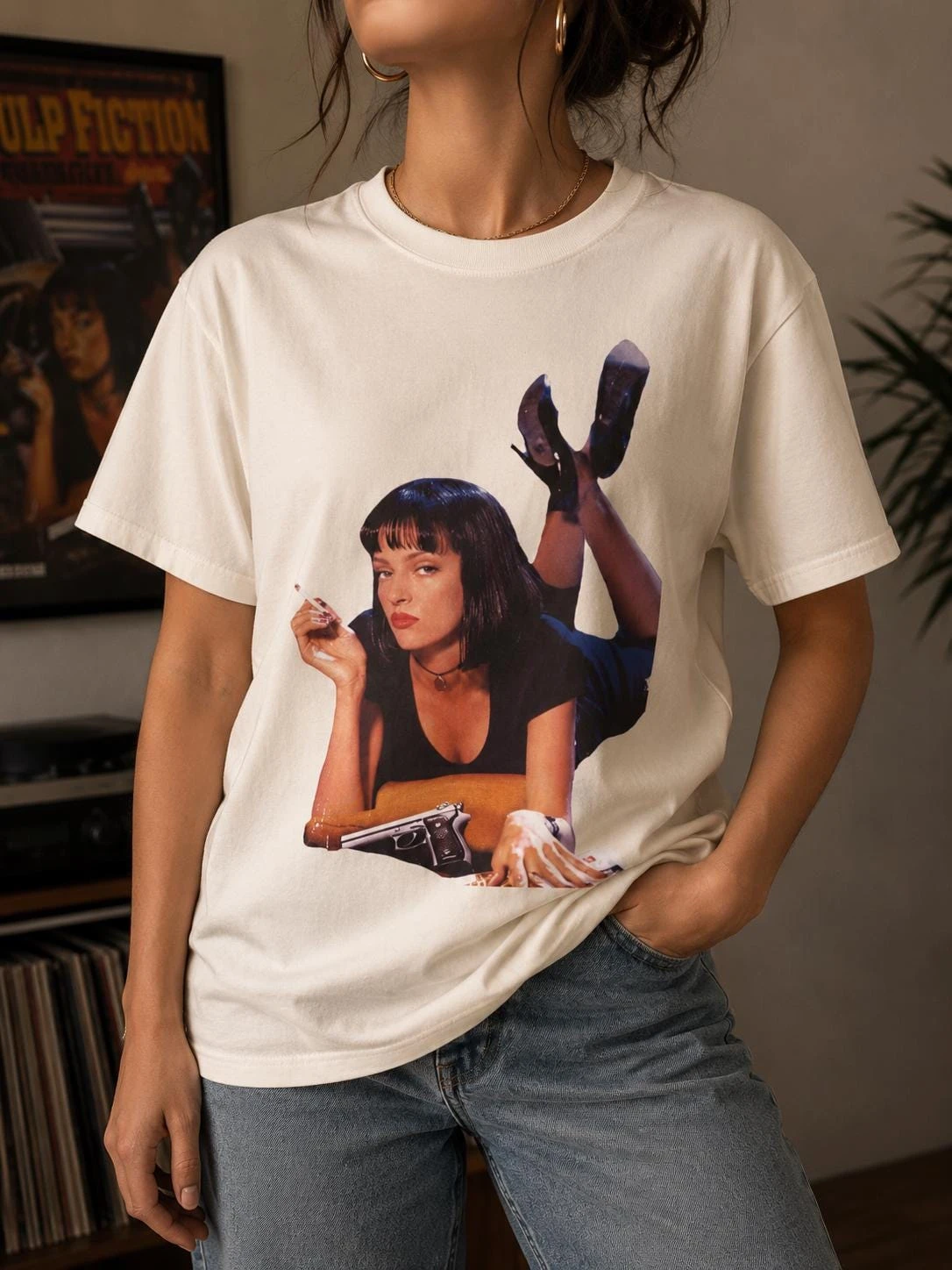Mia Wallace T-Shirt | Tomato Joke Back Print | Vintage Movie Graphic Tee | Unisex Streetwear