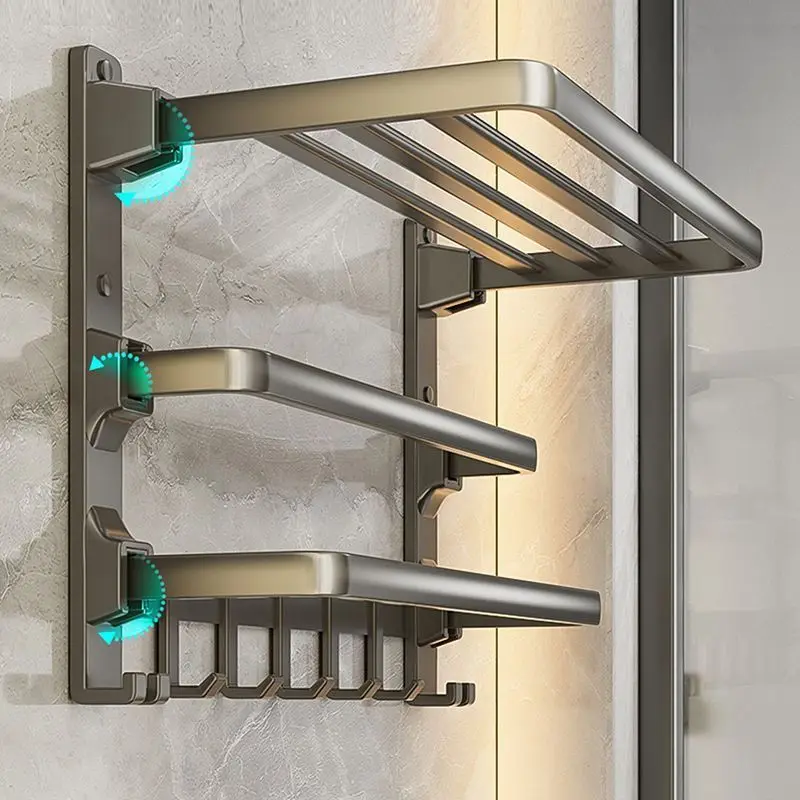 

Foldable non-punching towel rack, space aluminum bathroom bathroom rack
