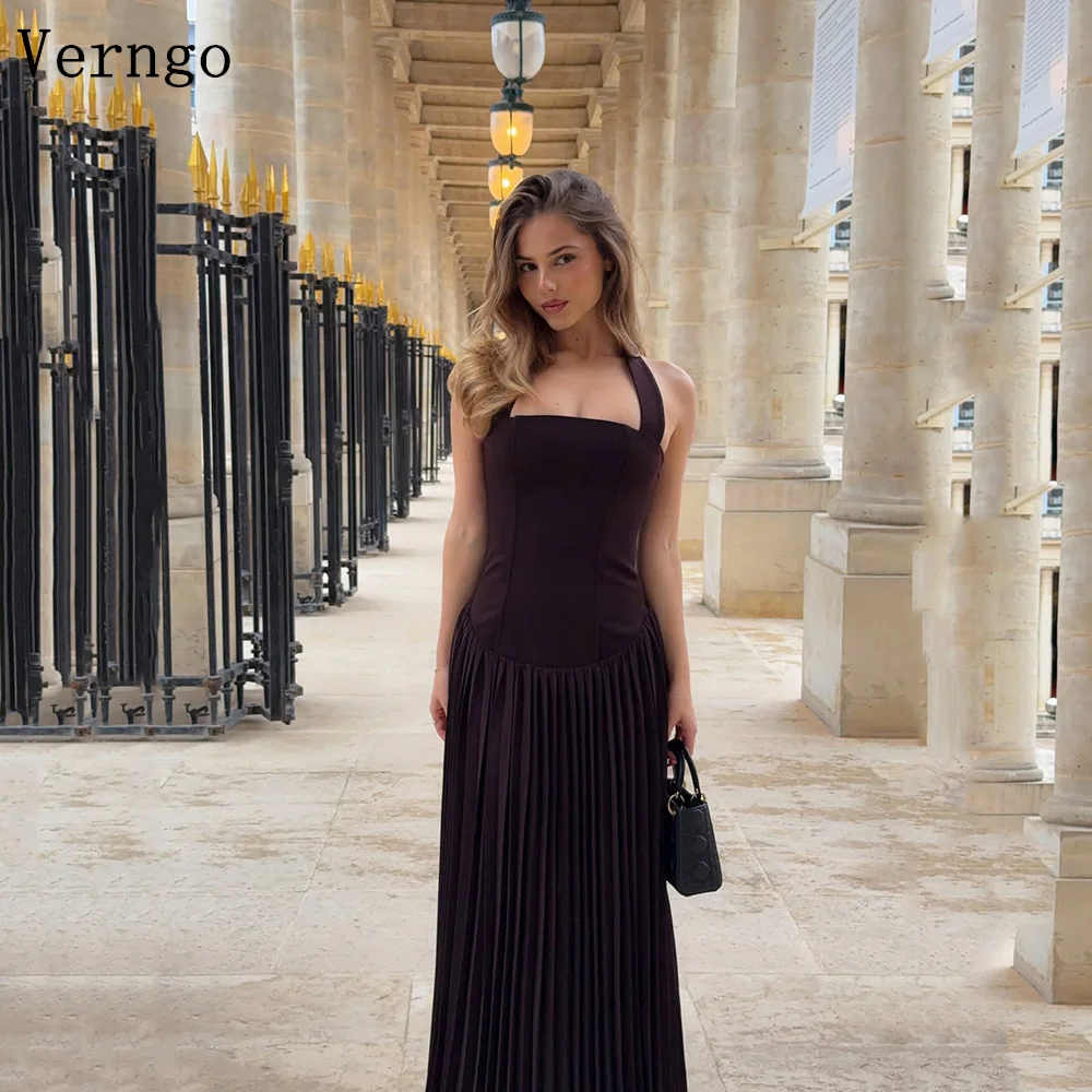 

Verngo Black Crepe Evening Dress Halter Mermaid Formal Occasion Dress Elegant Prom Party Gowns Arabia Customized