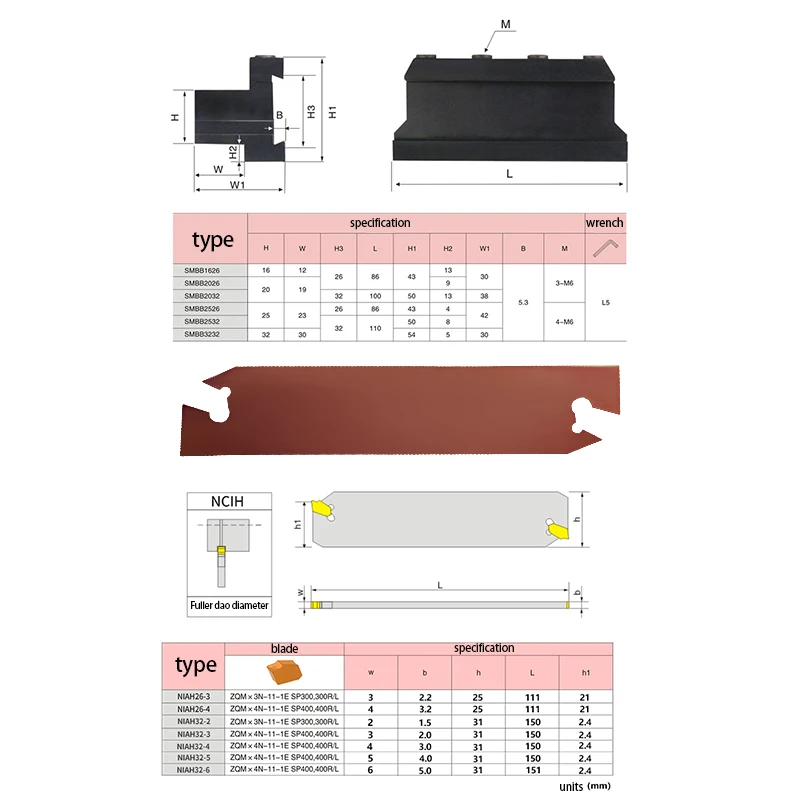 SMBB2026/SMBB2526/SMBB2032/SMBB3232 uchwyt do wyoblania płytka węglikowa NCIH26-2 NCIH32-3 NCIH32-4Cut tokarka Cu połączenie