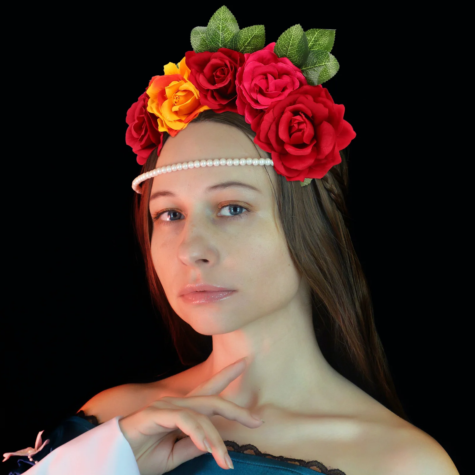 

Mexican Bridal Headwear Rose Flower Hairband Durable Party Accessory Costume Bridesmaid Headdress Cosplay Design Wedding Outdoor