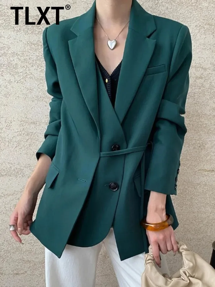 

TLXT Elegant Women's Minimalist Blazer Lapel Single Breasted Long Sleeve Commute Coats Female Summer 2025 New Clothing XK1265