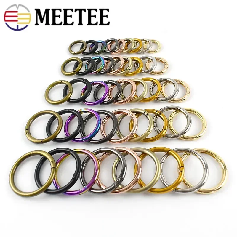 Meetee 10Pcs 7-50mm Metal Spring O Rings Buckle Openable Key Ring Hook DIY Bag Strap Keychain Snap Clasp Belt Buckles Accessory