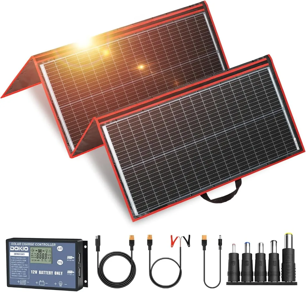 

300W 18V Portable Solar Panel Kit Solar Charger with 2 USB Outputs for 12v Batteries/Power Station RV Camping Trailer Car