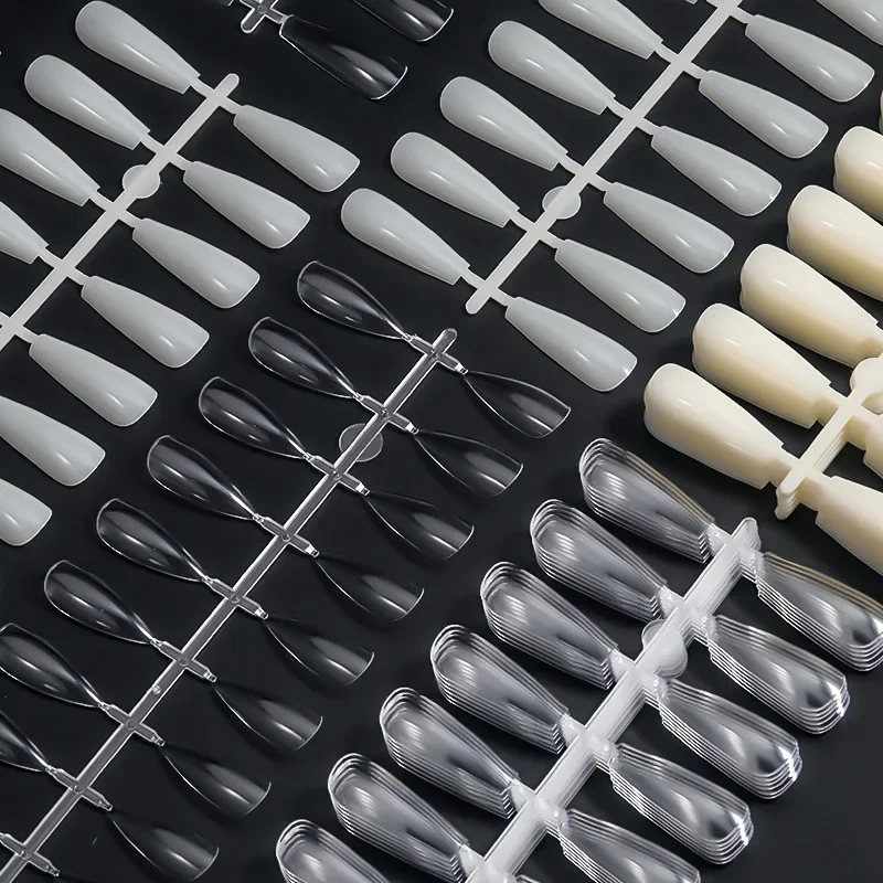 10X24 Stuks Korte/Lange Waterdruppel Valse Nagels Kleurenpalet Praktijk Nagel Tips T-Vorm Ontwerp Nagelsalon Leveren Natuurlijk/Transparant