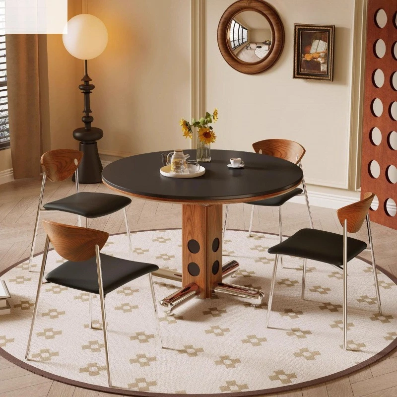 

Medieval Nanyika round table retro small apartment with legs round dining table Nordic Bauhaus solid wood rock slab dining table