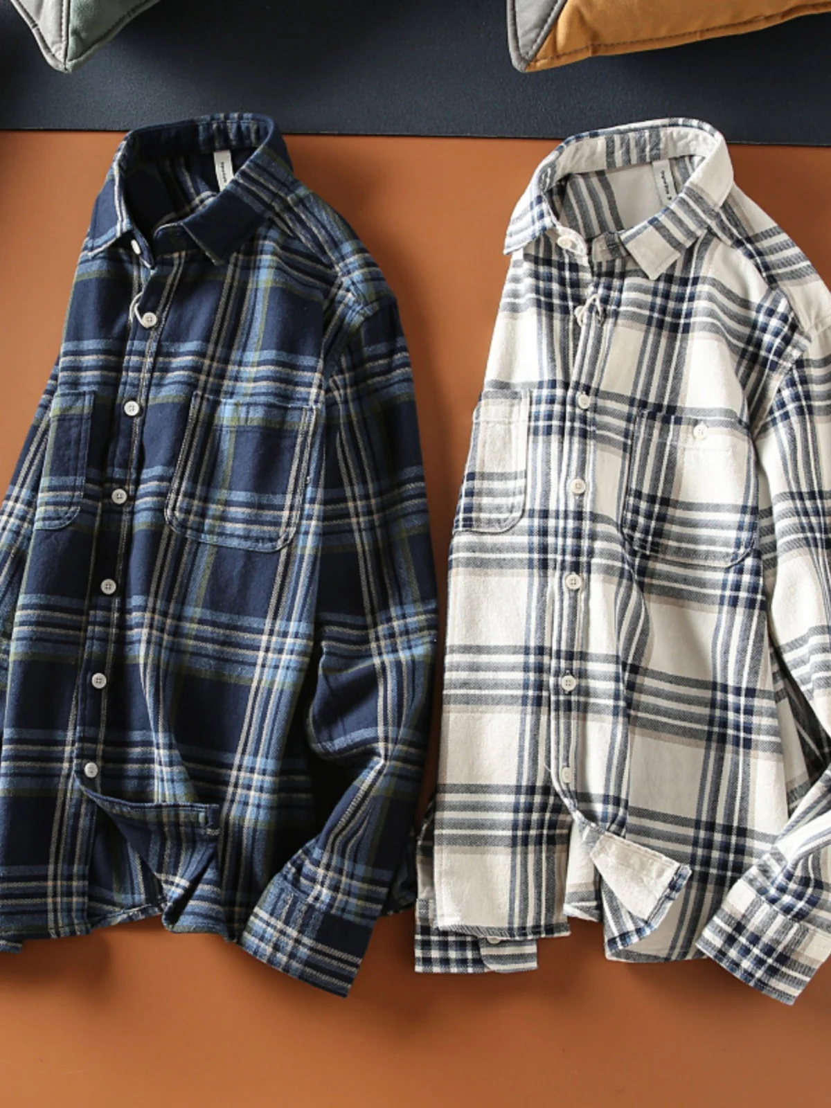 

Spring New Arrival Men's Casual Loose Long Sve Plaid Cotton Flannel irt Vintage Japanese Sle Warm Youth Faion