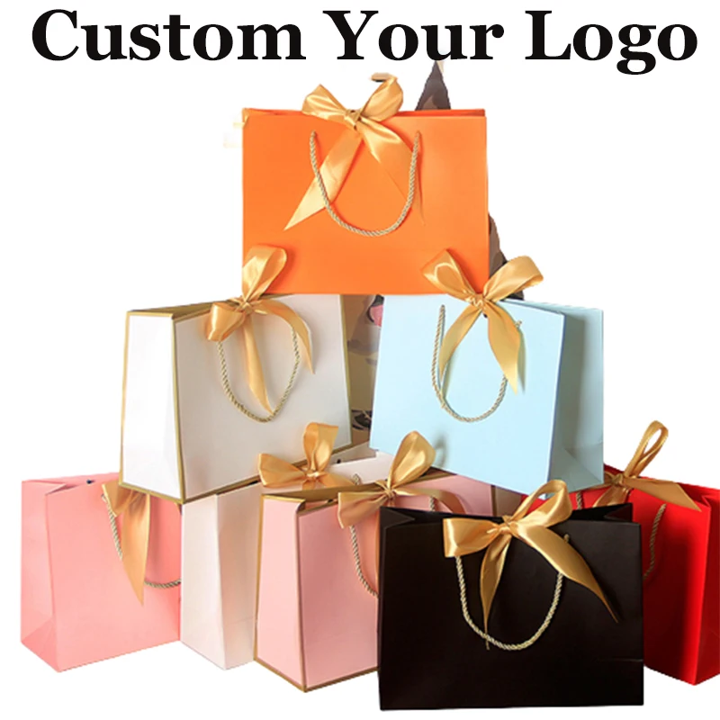 5/10 Pcs Custom Logo Paper Bag for jewelry package bag for small business clothing shoppinig packge bag wedding gift perfume bag