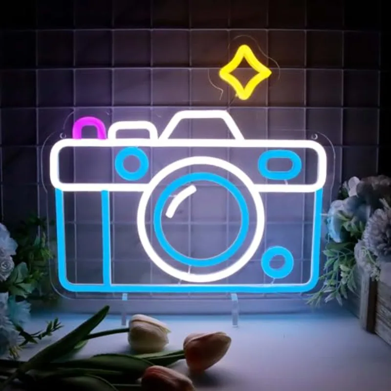 

Photography Camera Neon Light Dimmable LED Signs for Wall Decor Photography Lover Room for Bedroom Home Boys Girls