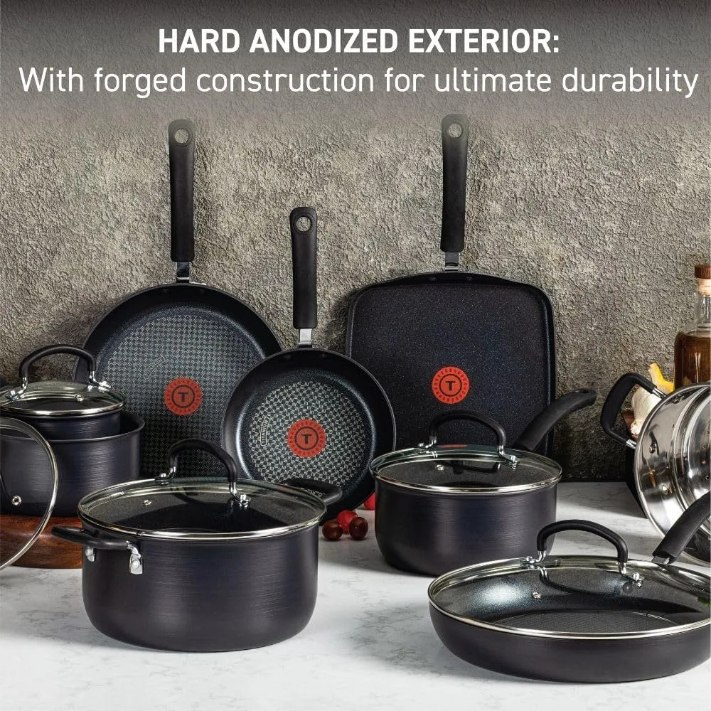 Ultimate Hard Anodized Nonstick Cookware Set 12 Piece, Oven Broiler Safe 400F, Lid Safe 350F