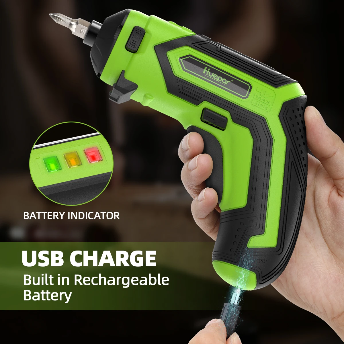 Huepar 4V Wireless Electric Screwdriver Set Rechargeable Power Screw Gun Cordless Screw Driver Repair Tools For Home DIY Use