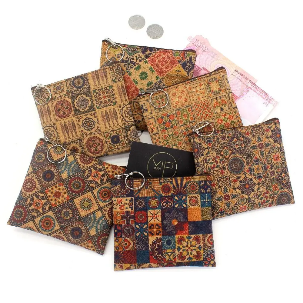 New Wood Grain Printing Coin Purse Vintage Change Money Organizers Wallet