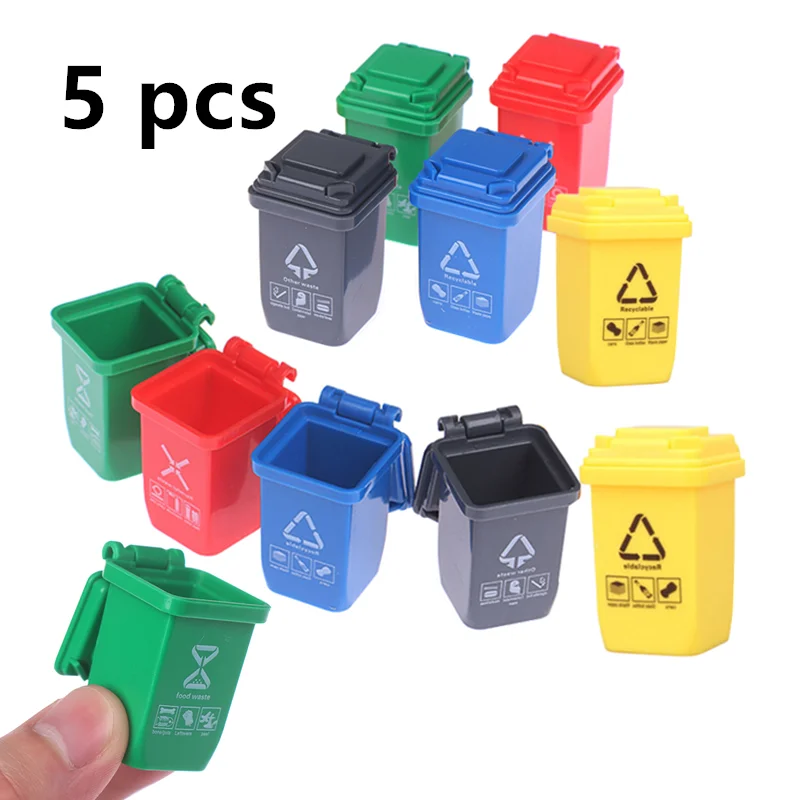 5pcs/set 1:12 Dollhouse Miniature Trash Can Model Furniture Accessories For Doll House Decor Kids Play Toys