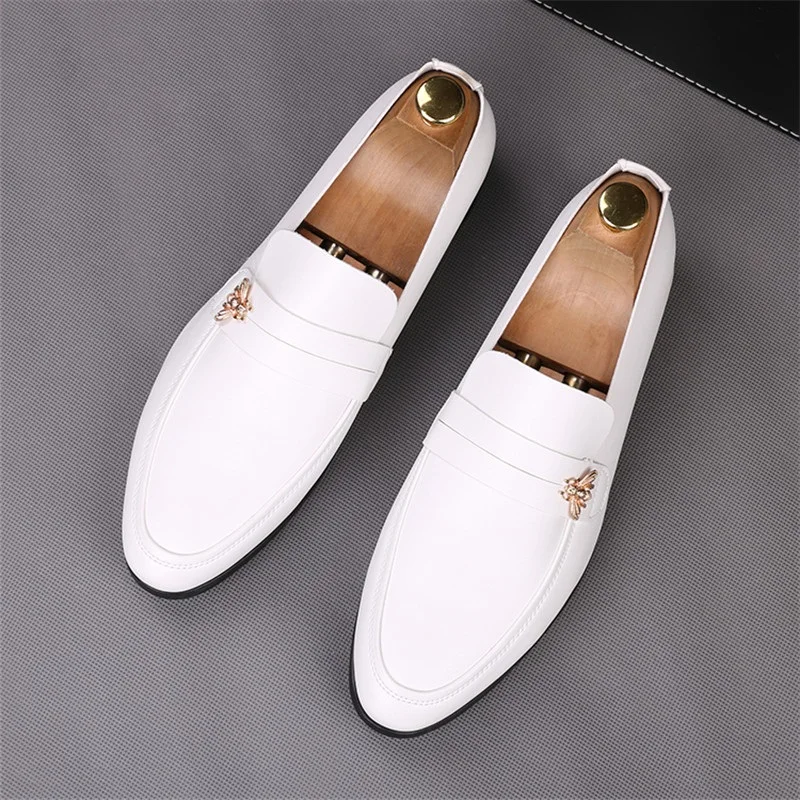 Fashion New Men's Black White Soft Leather Flats Shoes Male Driving Loafers Homecoming Wedding Dress Zapatillas Hombre