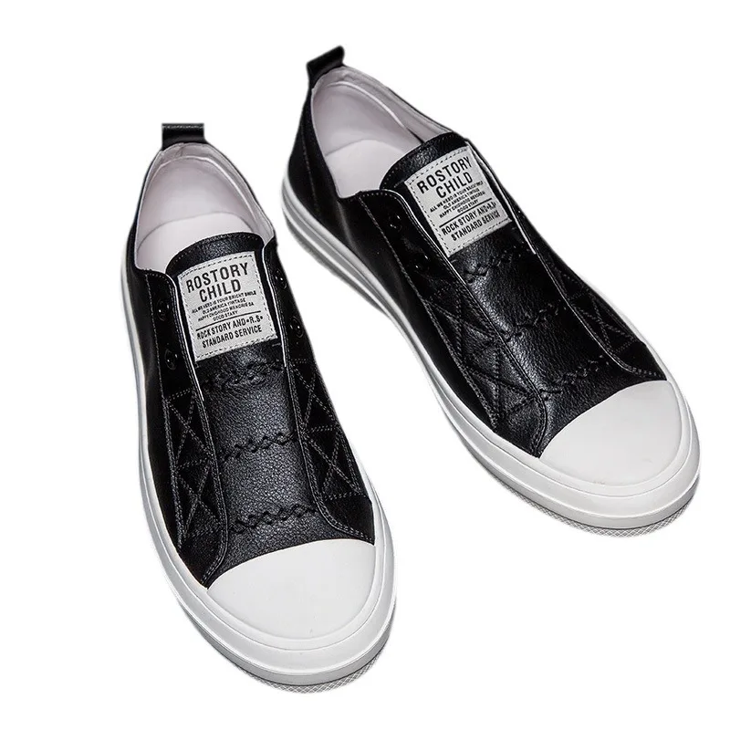 

Genuine Leather Black White Shoes Men Casual Soft Flat Brand Cow Leather Cool Street Young Male Walking Footwear Lightweight