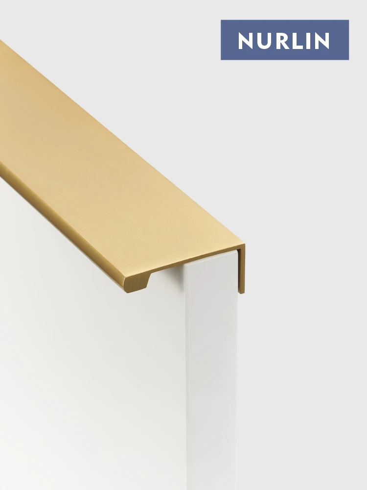 

Nurlin Solid Brass Cabinet Drawer Kitchen Door Handle Comfortable Rounded Edge Lip Pull Extended Length Gold Color
