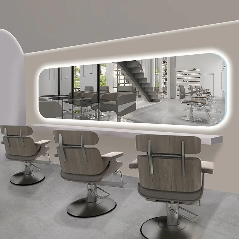 for Hairdressing Shop Mirror Barber Shop Table Salon Special Wall Mounted Luminous Hair Cutting Mirror Single Sided with