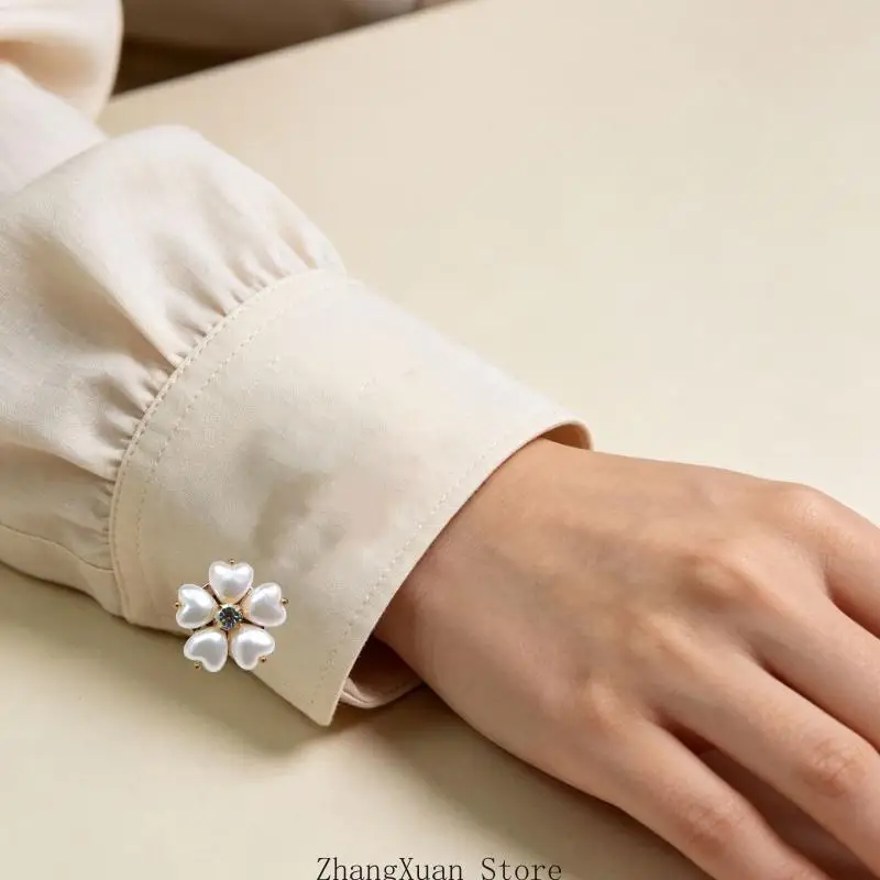 Herz-Blumen-Strass-Knopfabdeckung, Legierungs-Hemd-Manschettenknopf-Clip, dekorativer Manschettenknopf für Kleidungsverzierung – Detail 8