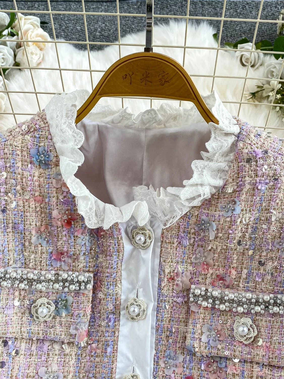 

Ele European Sle round Ne Lace Patchwork Blouse Women's Soft Sle Sweet Youthful Sequin Top Heavy Work Bead Embellied