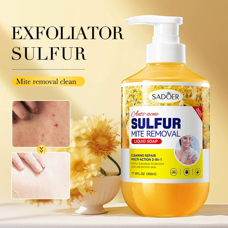 Gel de ducha para eliminación de ácaros en azufre, loción de ducha hidratante corporal para limpieza