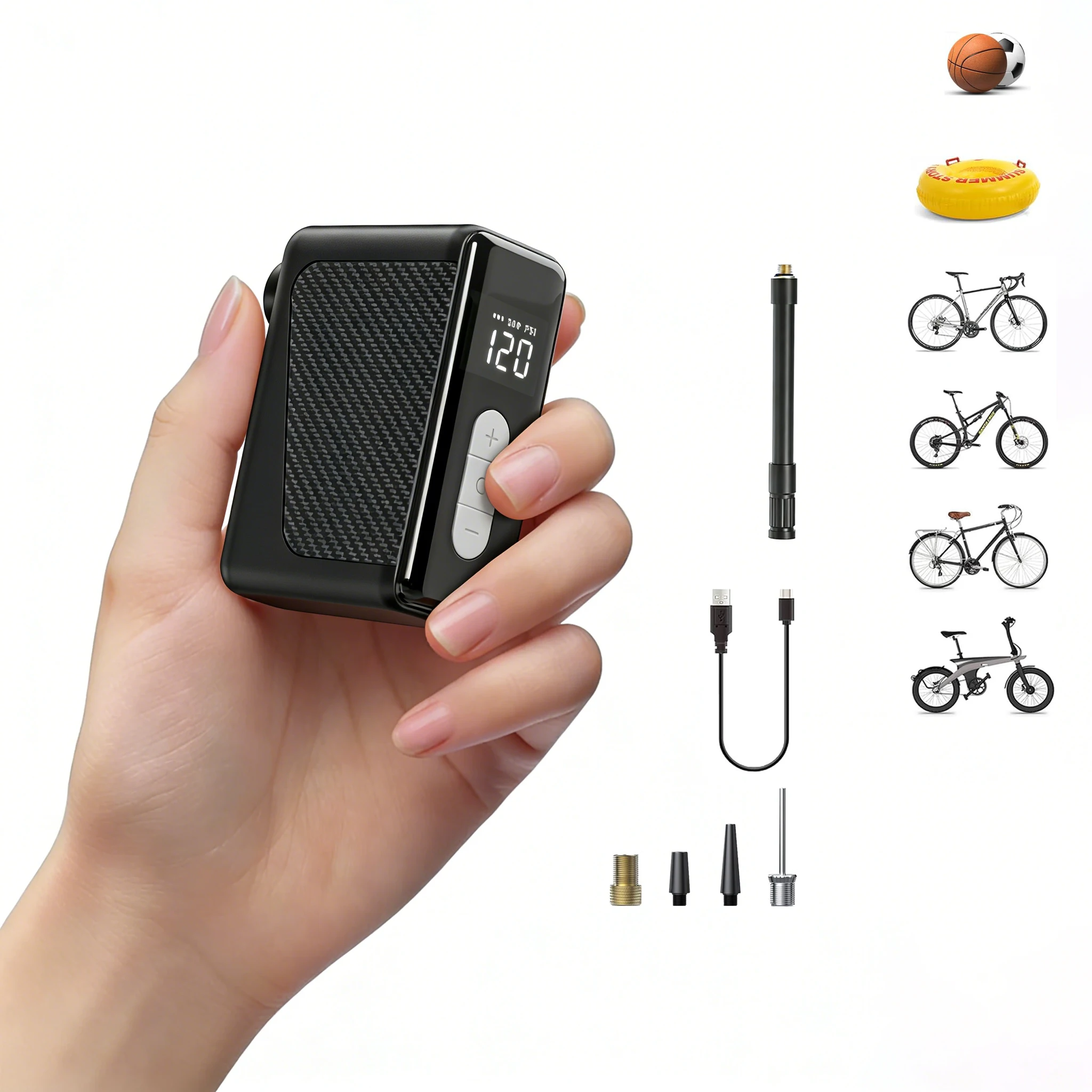 Nexest Smart Mini Air Pump One-Key Auto Stop Inflation Digital Pressure Display  Presta/Schrader Valves Tire Inflator for Bikes
