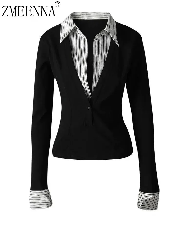 

ZMEENNA Women's Stylish Knit Sweater Top Black White Striped Collar Long Sleeve Pullover Button Accent Casual Everyday ZM3296