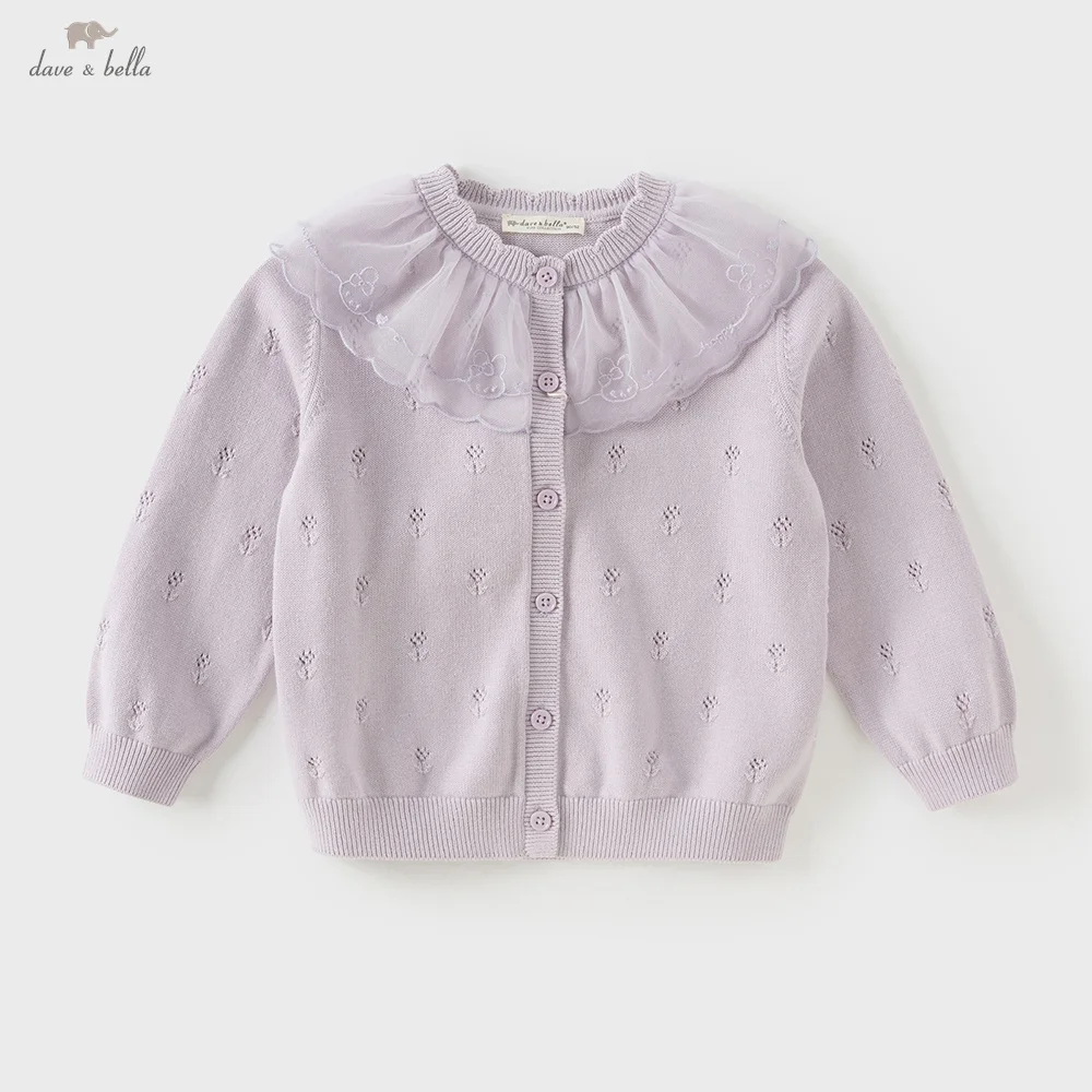 Dave Bella Girls Baby Sweater Pullover Gentle Cute Mesh Petal Collar Children Knitwear Girls' Knitted Cardigan Elegant DB3252641