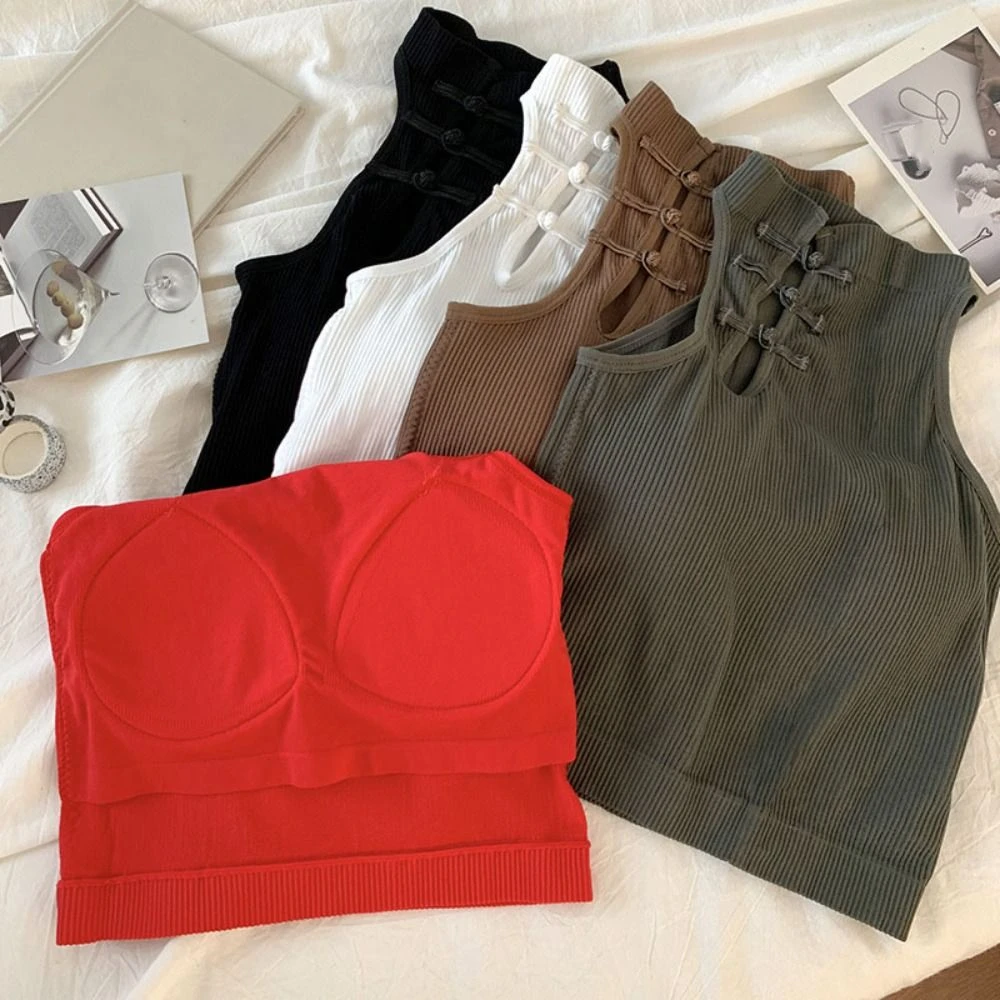 Frog Buckle Cheongsam Style Skinny Vest Sleeveless Backless Slim Crop Top Streetwear Ethnic Style Tanks Tops Women Spicy Girls