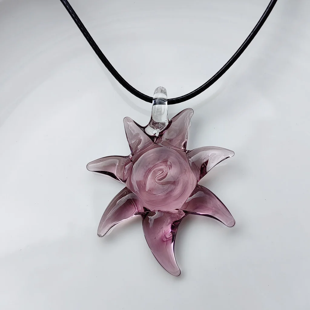 1 PCS Purple Sunflower Devil's Eye Muran Lampwork Glass Necklace Jewelry Gift Chinese Style Retro Handmade Personality Pendant