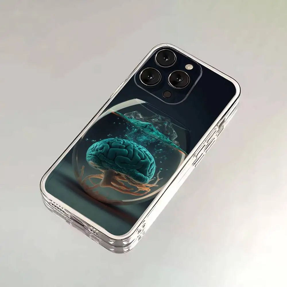 Casing HP Motif Otak untuk iPhone 6,16,15,14,13,12,11,17 Pro,Max,Plus,X,XS,XR,SE,Mini Transparan Bahan Lembut