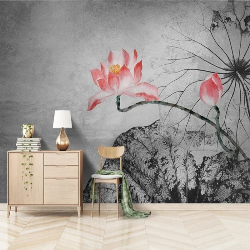 Custom 3D Mural Chinese Style Abstract Ink Painting Lotus Flowers Wallpaper for Bedroom Living Room Background Wall Home Decor
