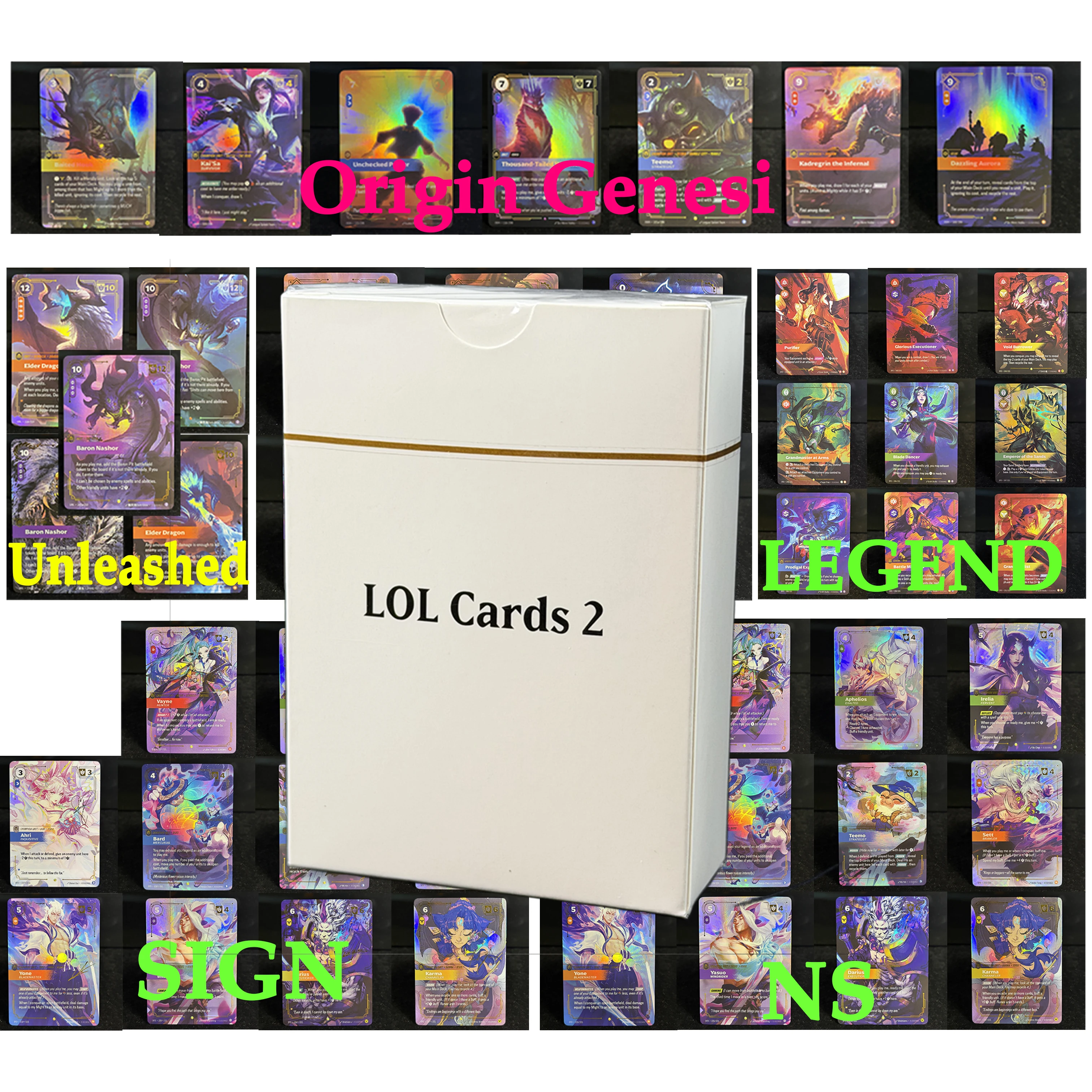 Paquete de Cartas de League of Legends Riftbound, Serie SFD OGN UNL, Juego de Cartas Proxy con Arte Alternativo Holográfico Premium, Kadregrin, Ahri, Yasuo, Kai'Sa