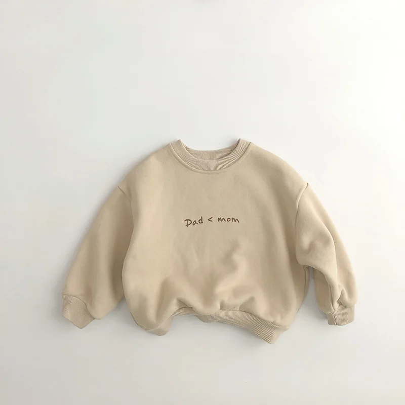 2025 Winter New Children Fleece Sweatshirt Boys Girls Letter Print Pullover Baby Plus Velvet Thick Tops Kids Warm Sweatshirt