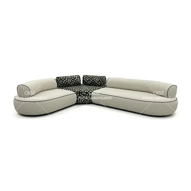 Large Flat Floor Fabric Sofa Modular Corner Sofa for Living Room Apartment Villa Light Luxury Premium Design