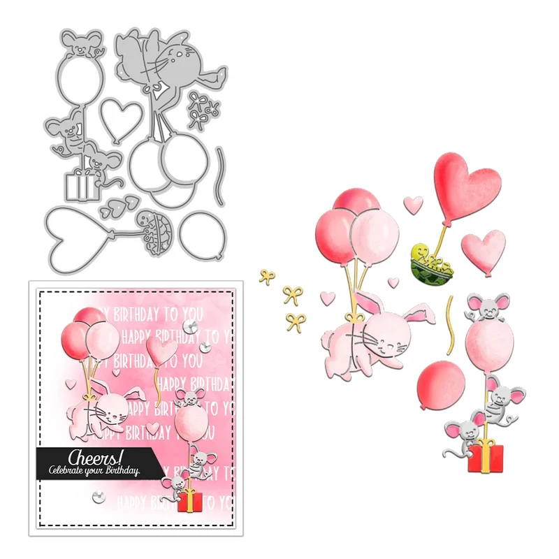 

Heart Balloons Rabbit Mice Cutting Dies DIY Scrapbooking Supplies Metal Dies Knife Mold For Card Making Albums Decor