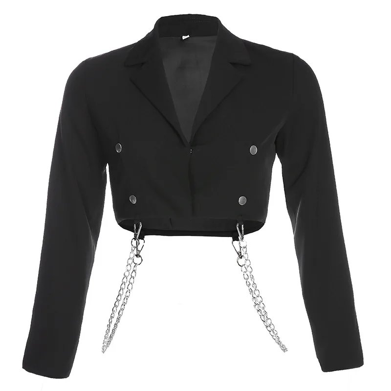 Gothic Chain Short Blazer Women Solid Color Single Breasted Short Suit Street Indie Fashion Punk Clothing Cool Girl Blazer Suits