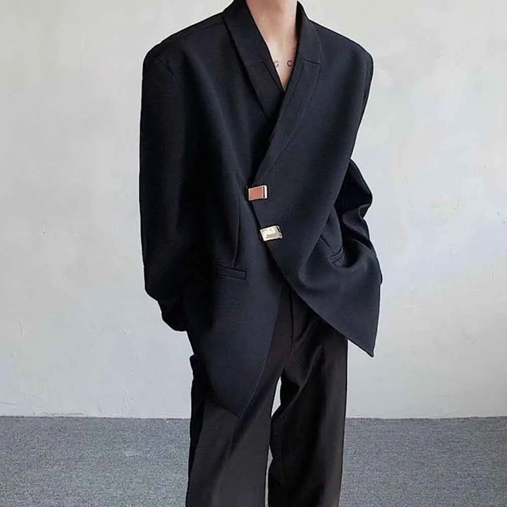 

Осенний новый мужской однотонный пиджак с длинными рукавами, американский ретро модный тренд, простые свободные повседневные нишевые мужские топы 2025